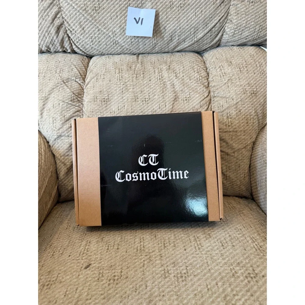 CosmoTime 10 Slot Watch Box Black Croc Embossed Orange Velvet Interior Organizer